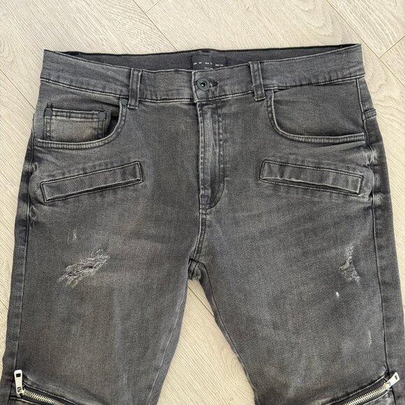Zara Black Moto Jeans Size 34 Biker Zip Distressed Denim - Picture 3 of 7